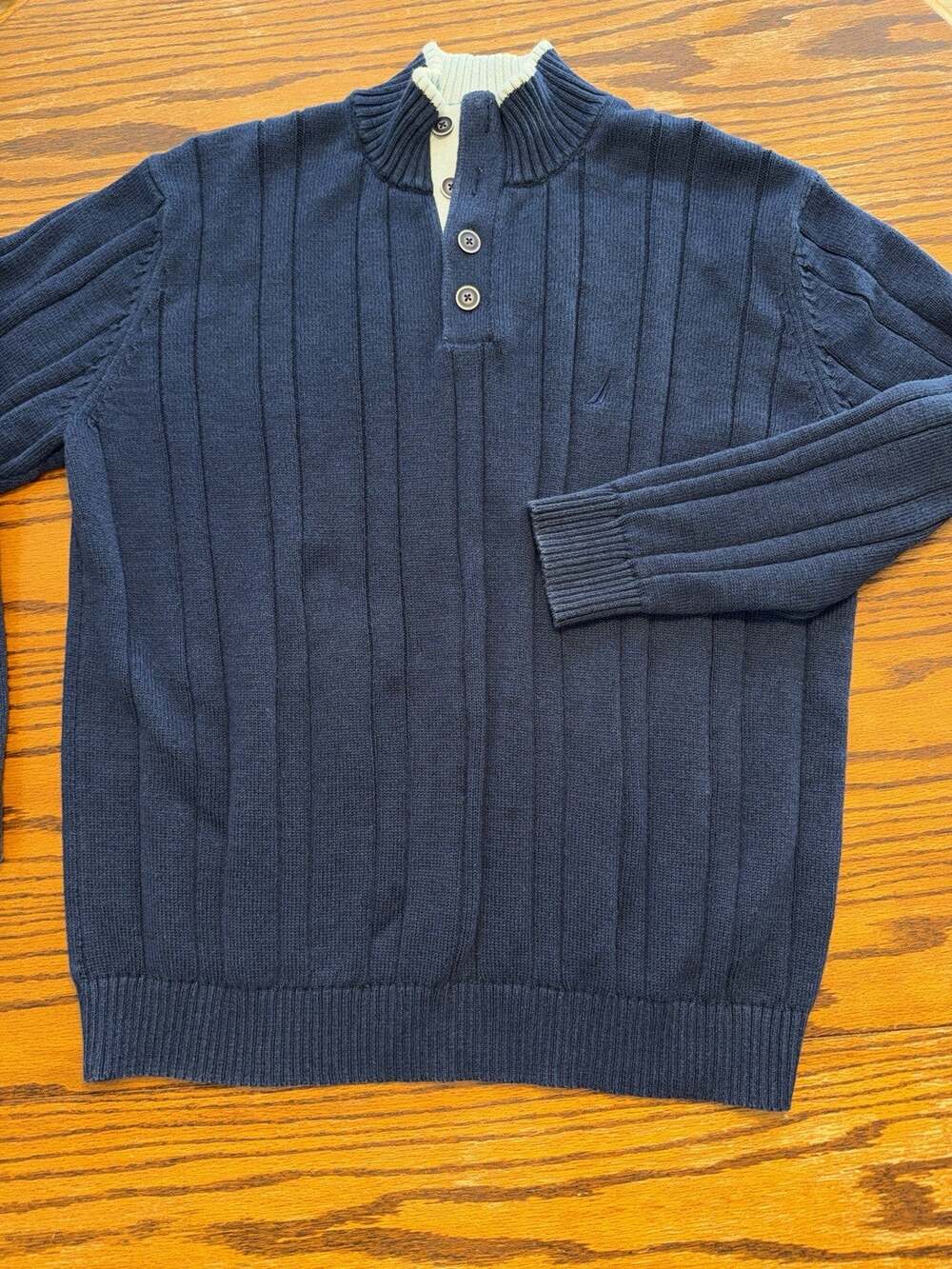 Nautica Men's XXL Navy Ribbed Cotton Mock Neck 4 Button Up Sweater